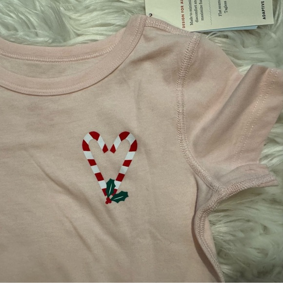 Cat & Jack NWT Pink Candy Cane Holiday Short Sleeve Tee Size 3T - Picture 2 of 5